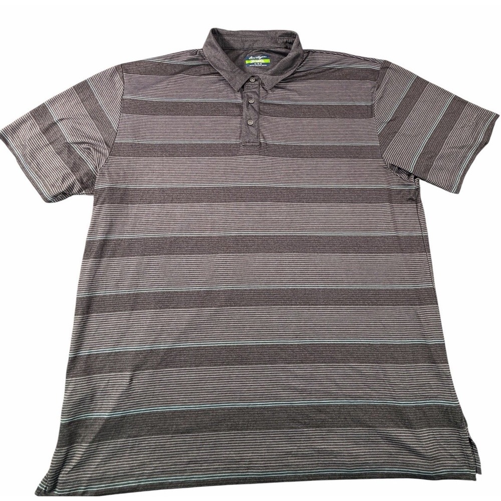 Ben Hogan Performance Men's XL Gray Blue Striped Golf Polo Shirt Short Sleeve